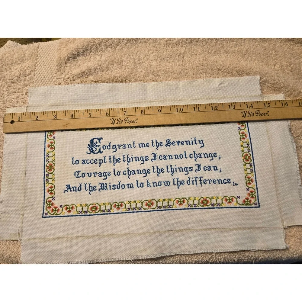 Unframed Serenity Prayer Cross Stitch Panel Vintage Floral Cream Good
